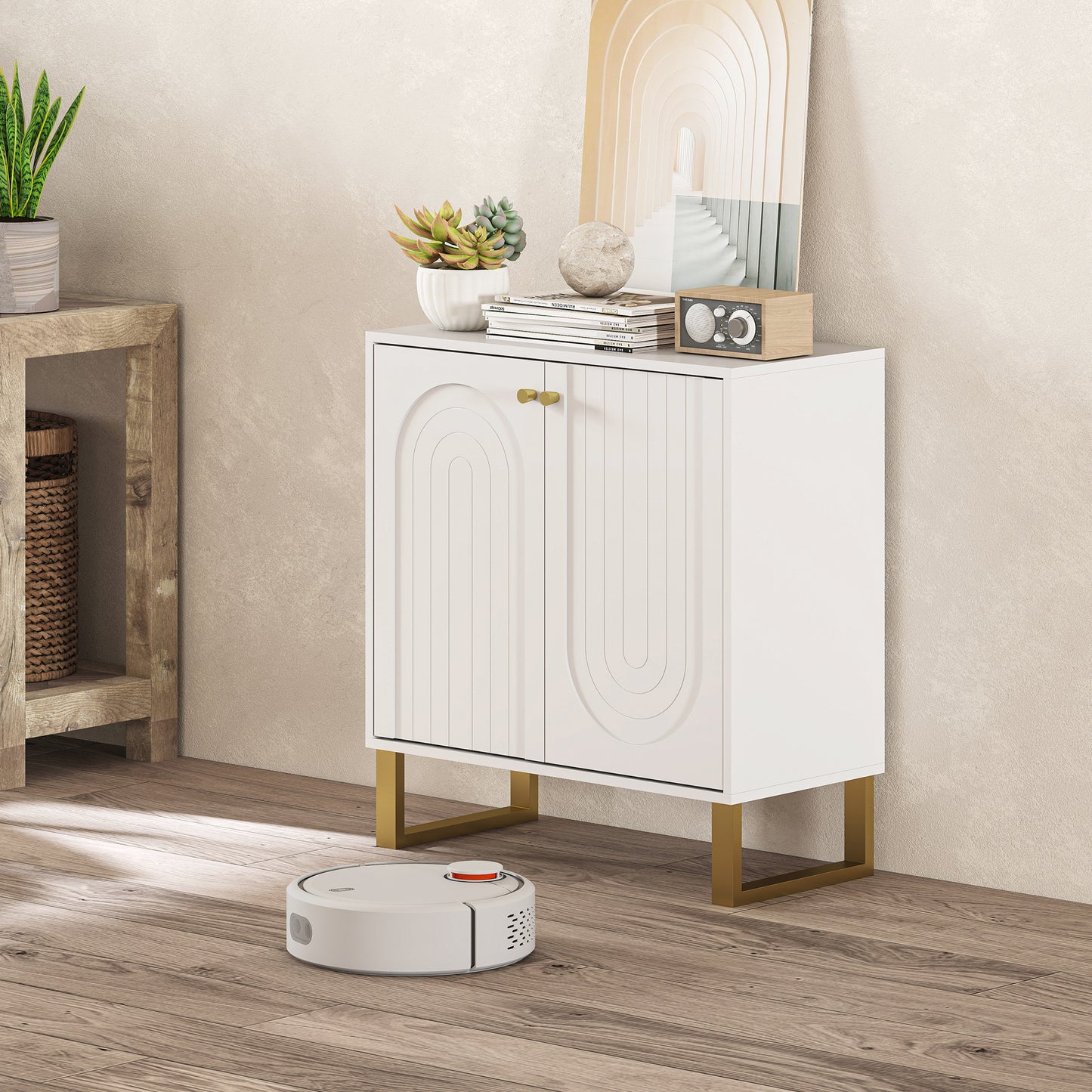 Sideboard with Adjustable Shelves & Doors for Living Room, White