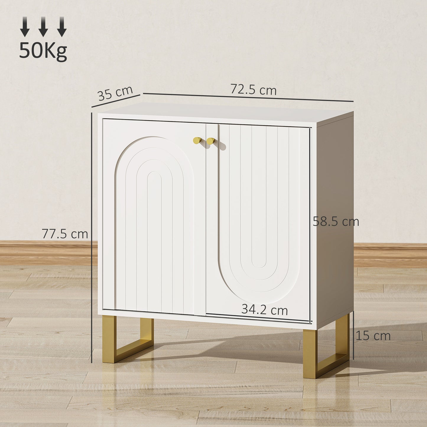 Sideboard with Adjustable Shelves & Doors for Living Room, White