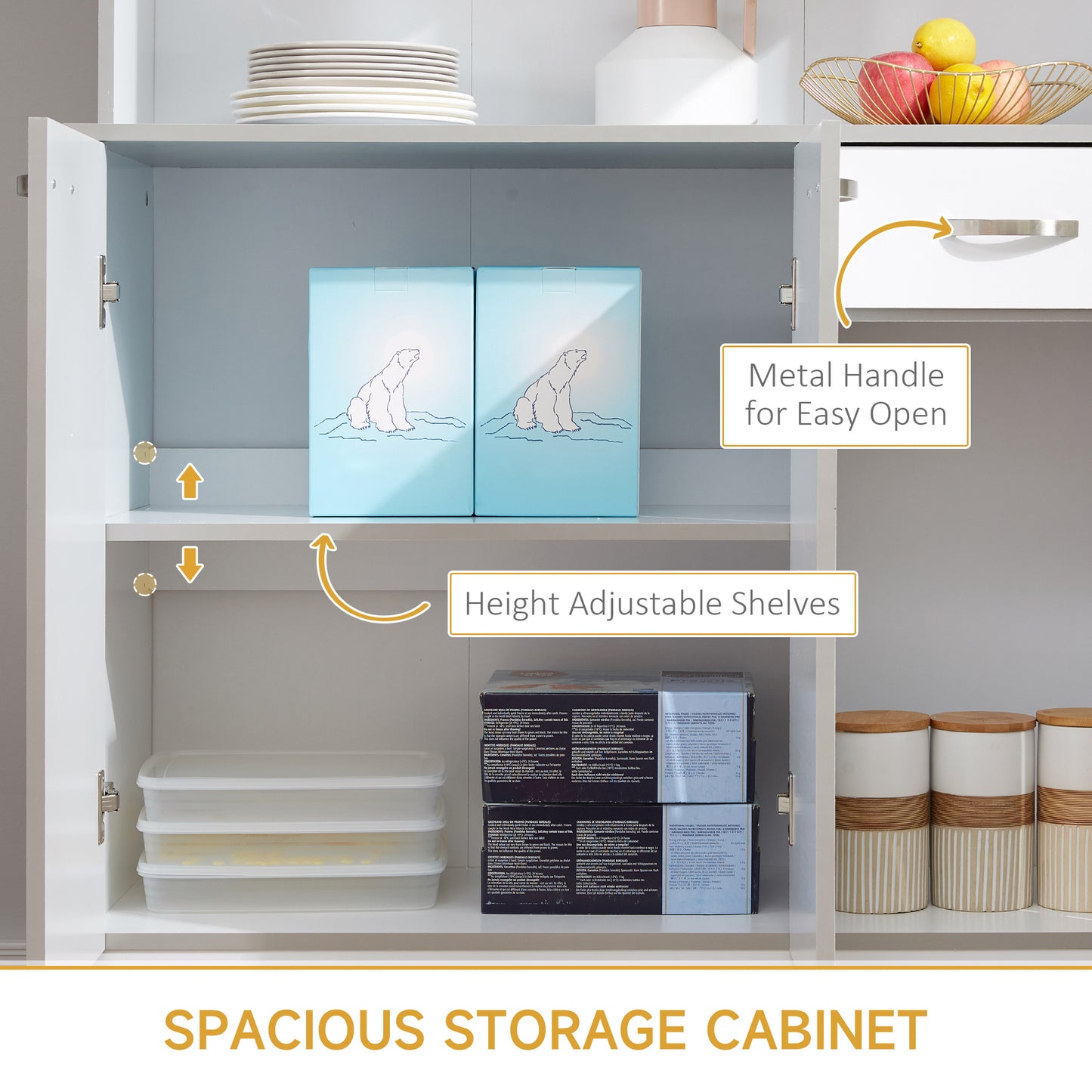 Freestanding Kitchen Cupboard, Storage Cabinet with Doors White