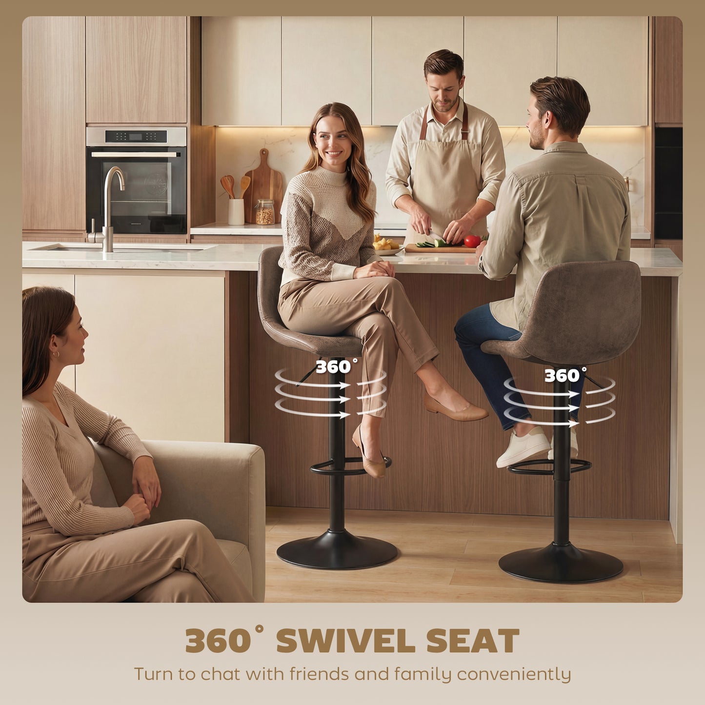 Bar Stools Set of 2, Modern Swivel Barstools for Dining Room, Brown