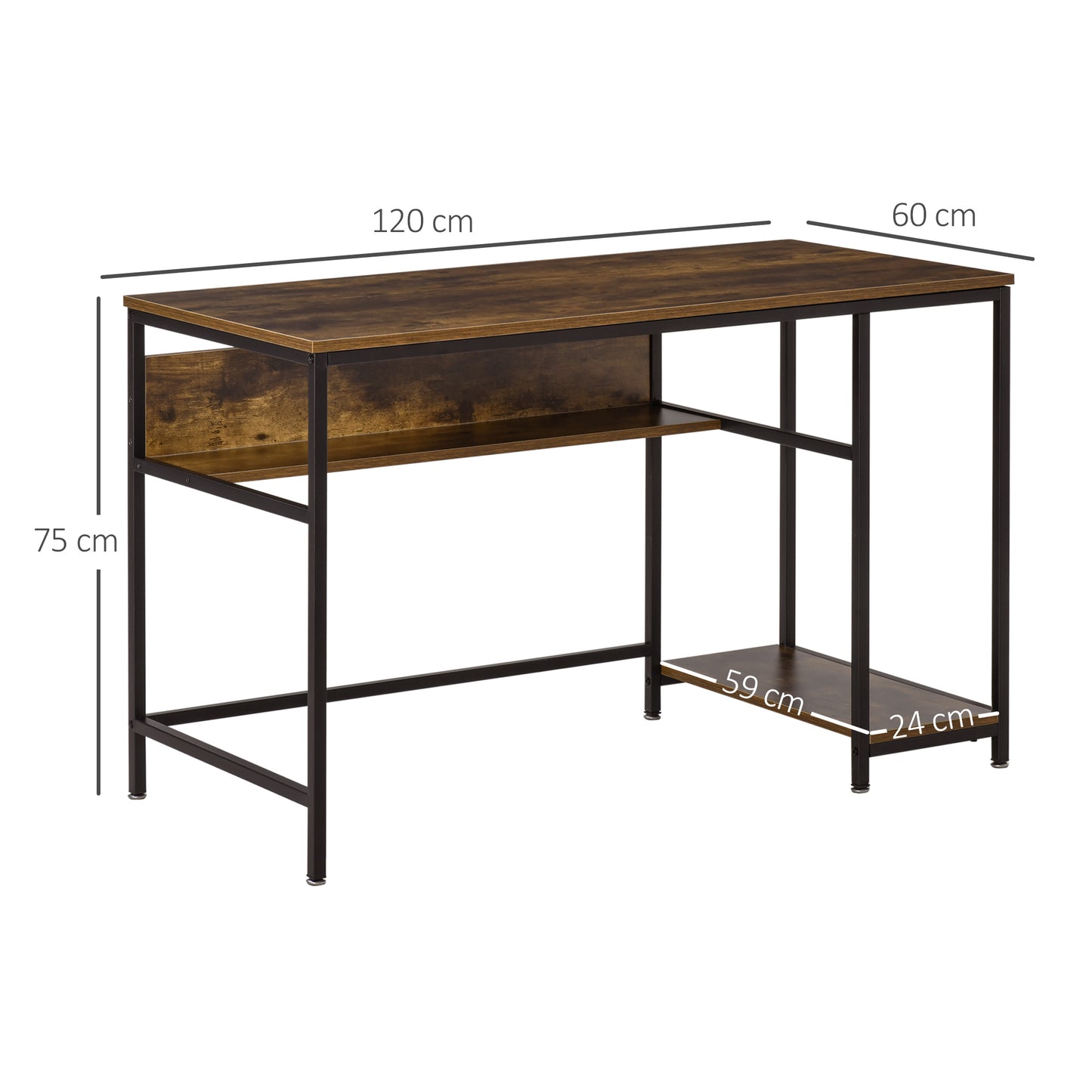 Home Office Computer Writing Desk Study Workstation w/ Storage, Brown
