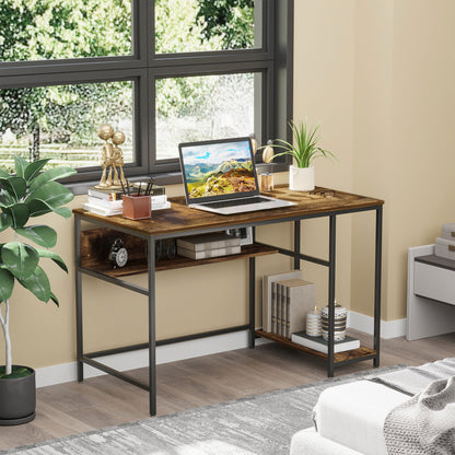 Home Office Computer Writing Desk Study Workstation w/ Storage, Brown