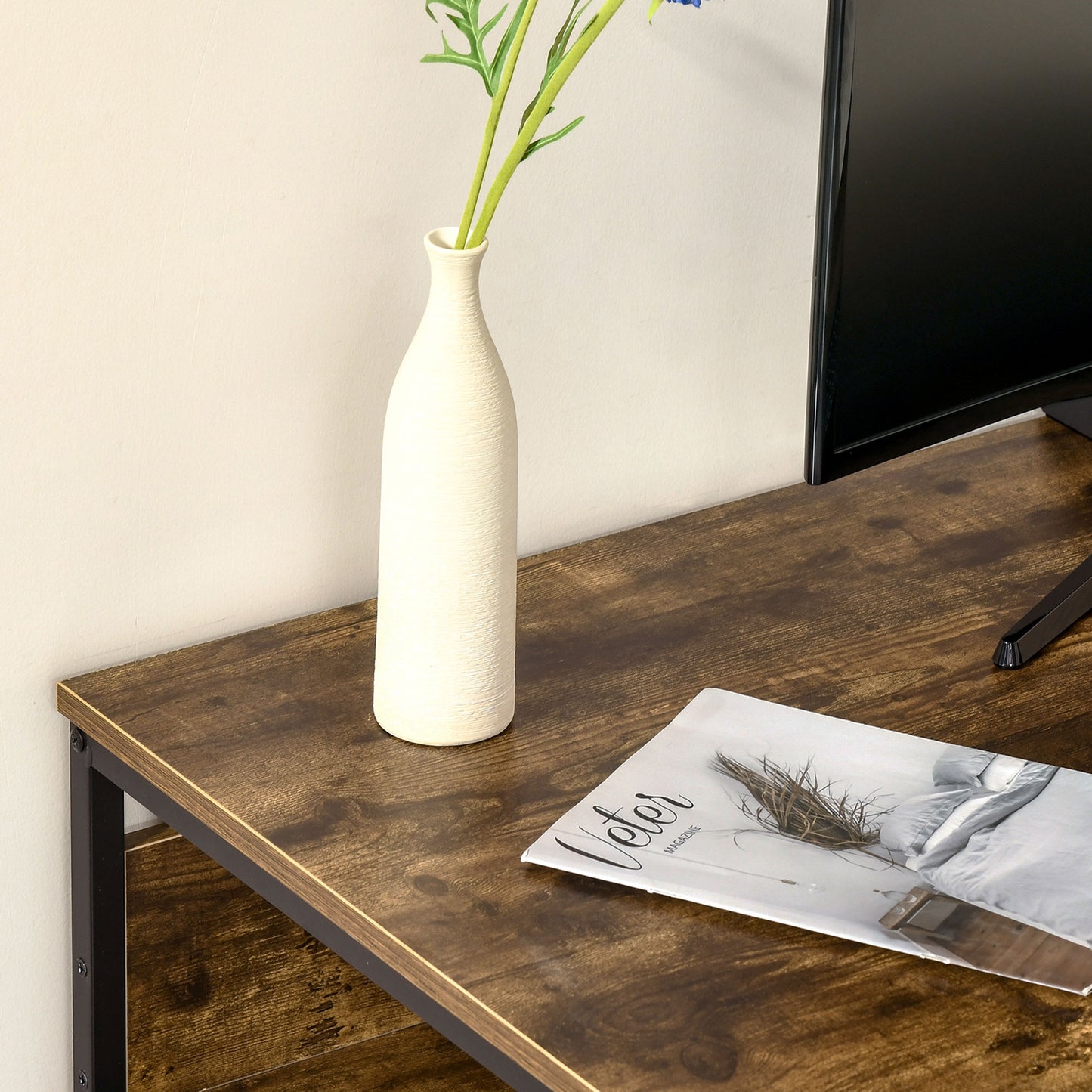 Home Office Computer Writing Desk Study Workstation w/ Storage, Brown