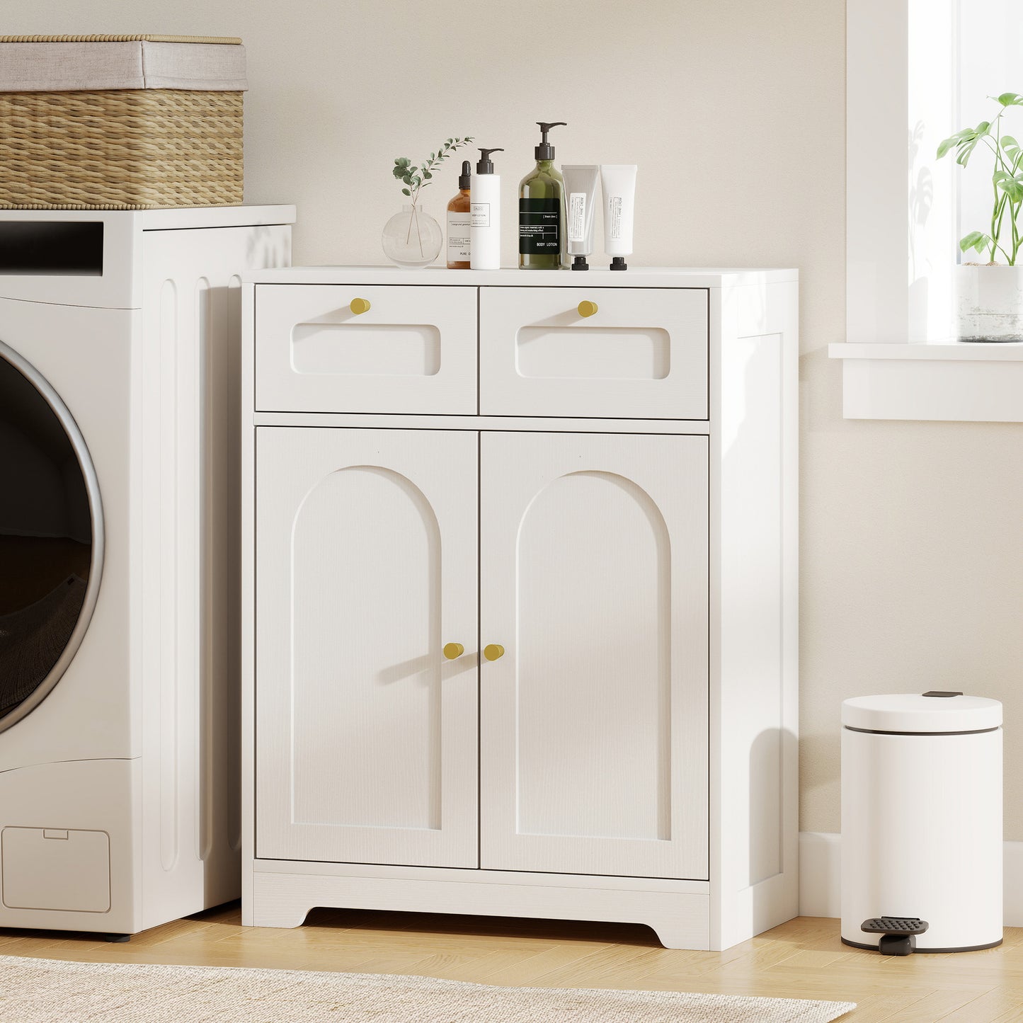 Bathroom Floor Cabinet, Bathroom Storage Unit with 2 Doors, White