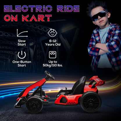 24V Electric Go Kart for Kids with Adjustable Seat for 6-12 Years, Red