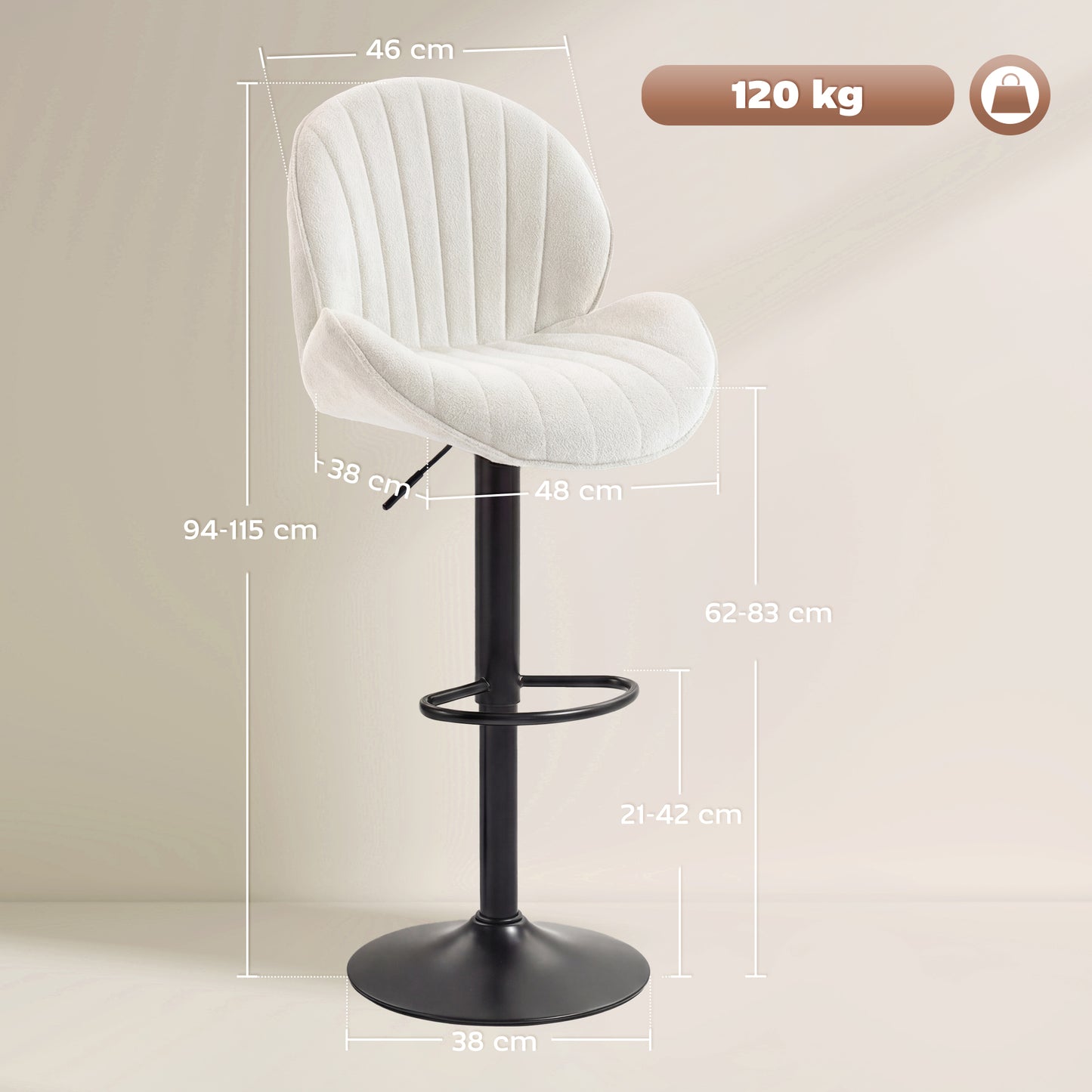 Modern Bar Stools Set of 2, Swivel Counter Height Barstools, Cream