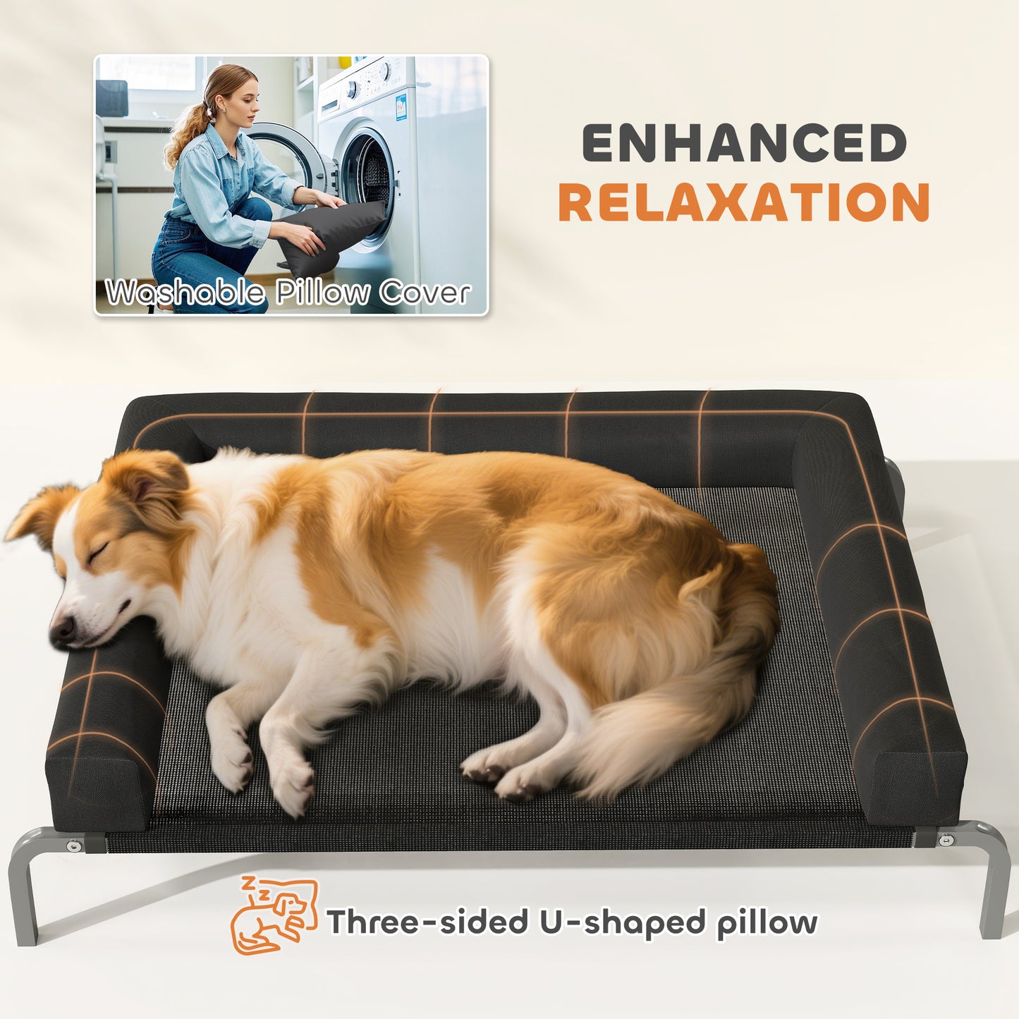 Elevated Dog Bed, Raised Dog Bed with Removable Bolsters