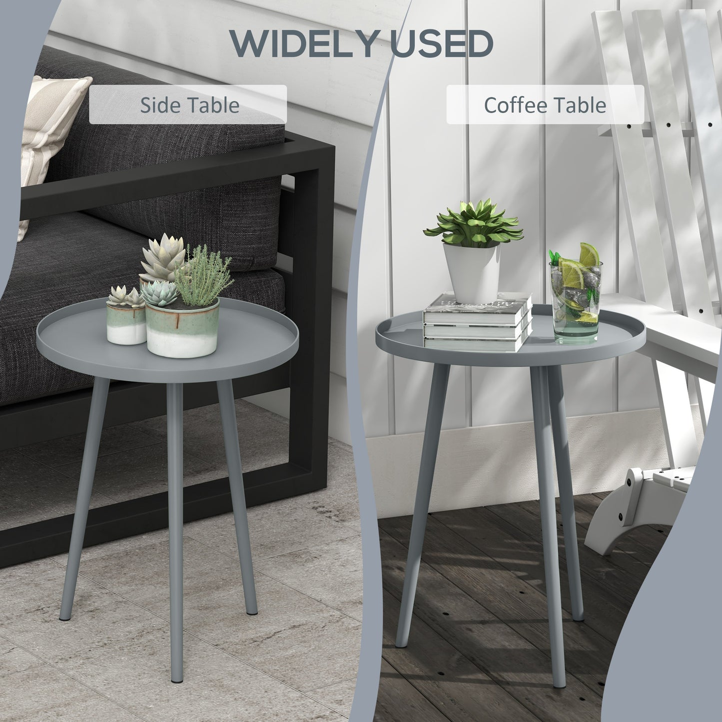 Round Garden Coffee Table, Outdoor Side Table with Rounded Edge