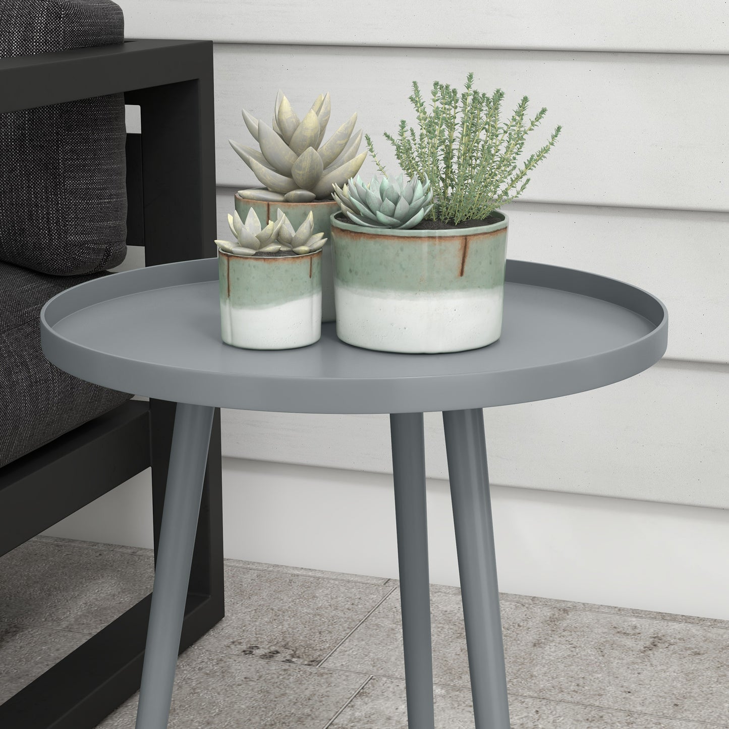 Round Garden Coffee Table, Outdoor Side Table with Rounded Edge