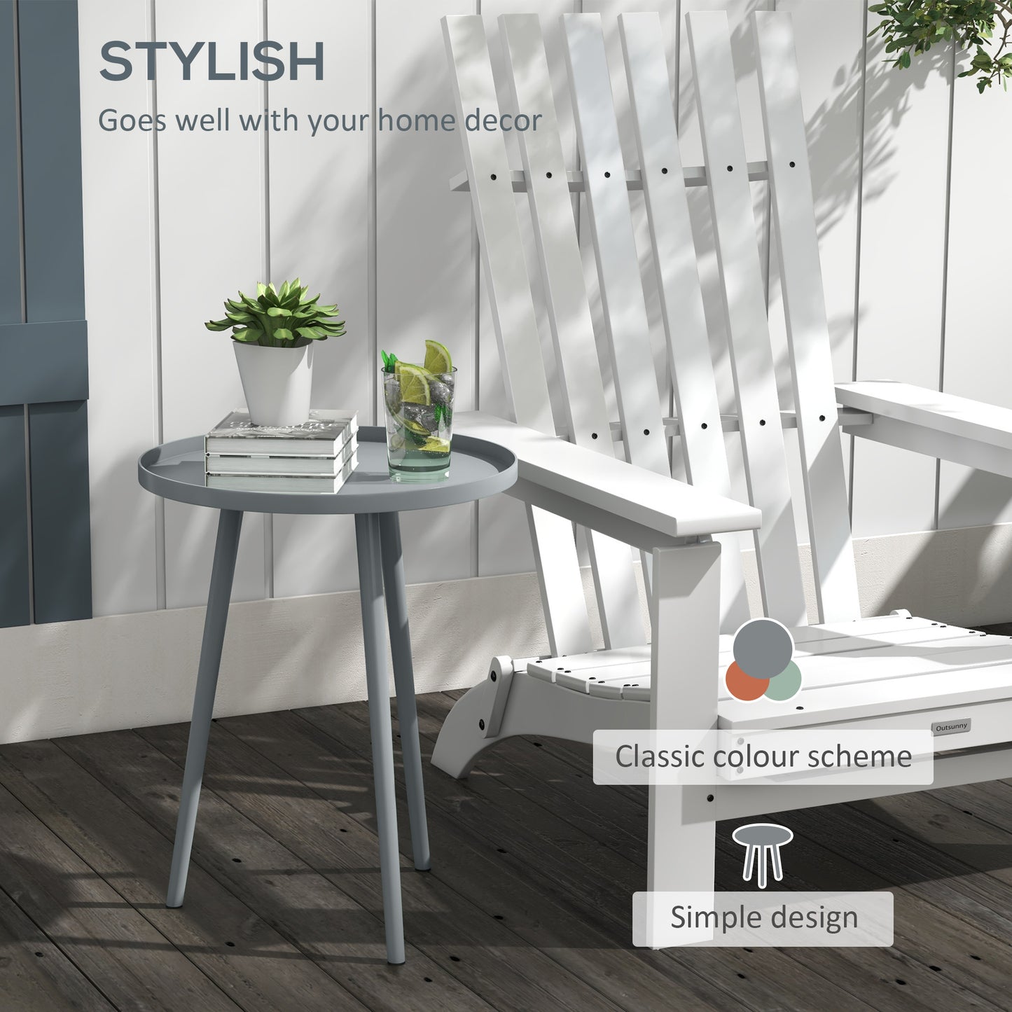 Round Garden Coffee Table, Outdoor Side Table with Rounded Edge