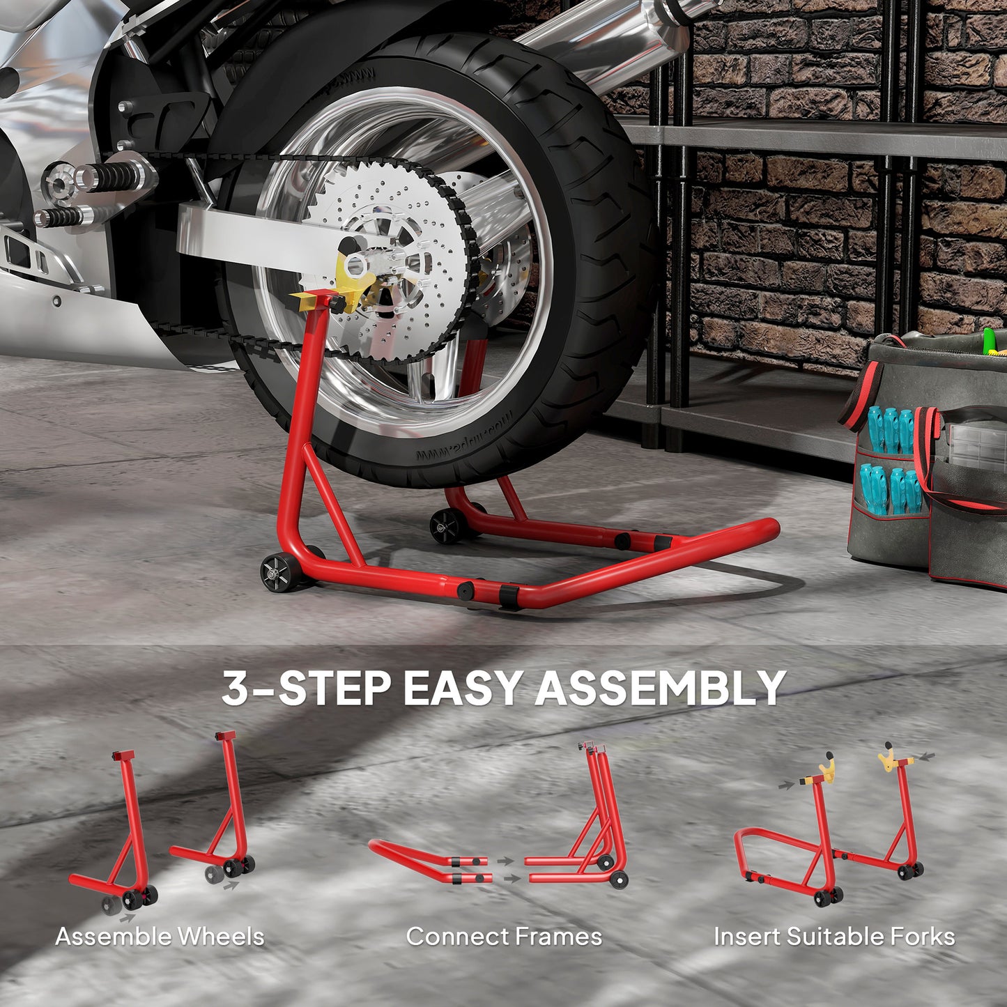 Motorcycle Rear Wheel Stand, 544kg Motorcycle Paddock Stand, Red