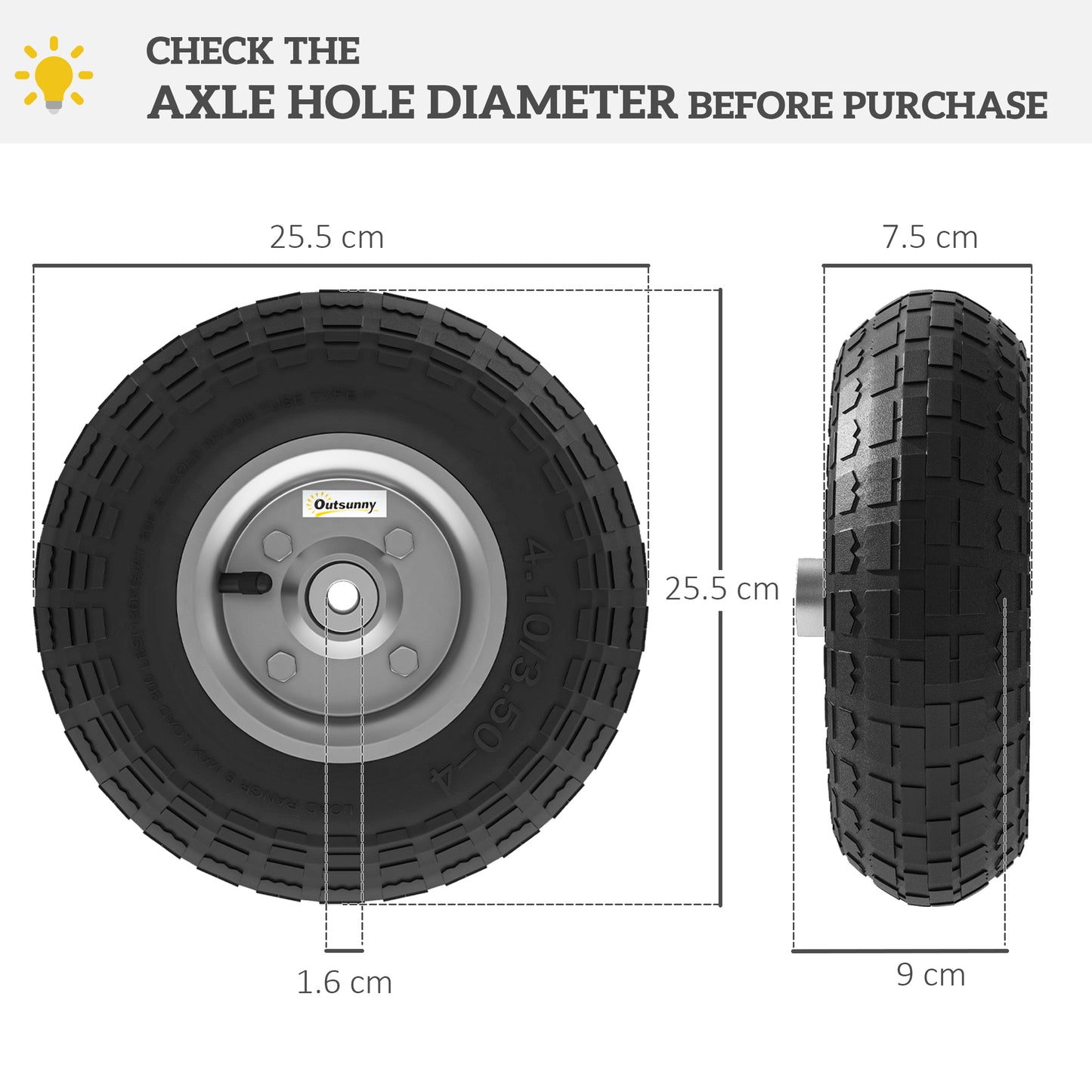 Set of Four 10" Pneumatic Wheels for Barn Carts, Garden Cart Black