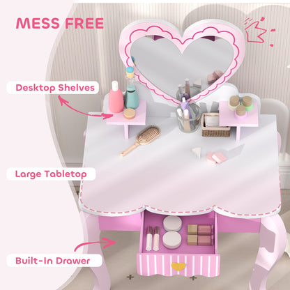 Kids Dressing Table Set, Two-Piece Children Vanity Table with Stool
