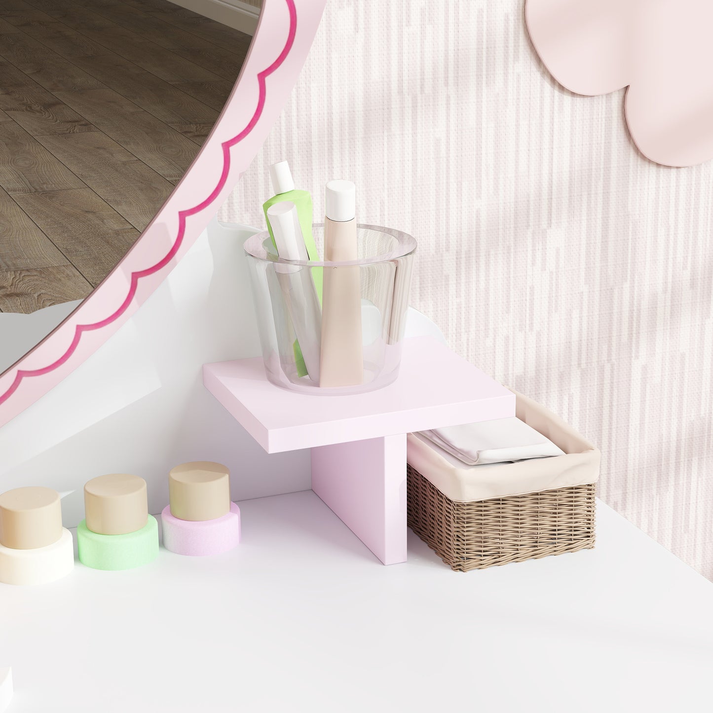 Kids Dressing Table Set, Two-Piece Children Vanity Table with Stool