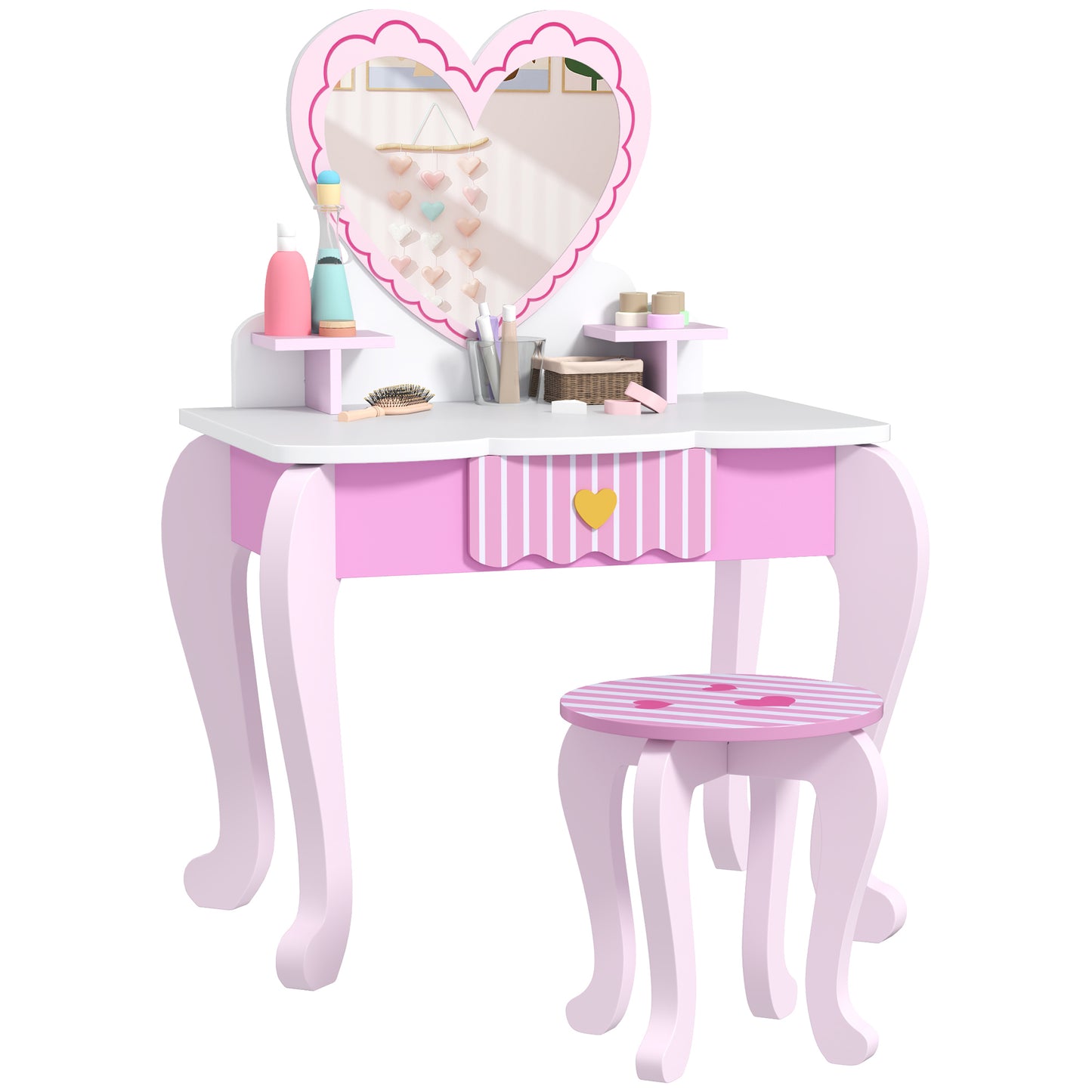 Kids Dressing Table Set, Two-Piece Children Vanity Table with Stool