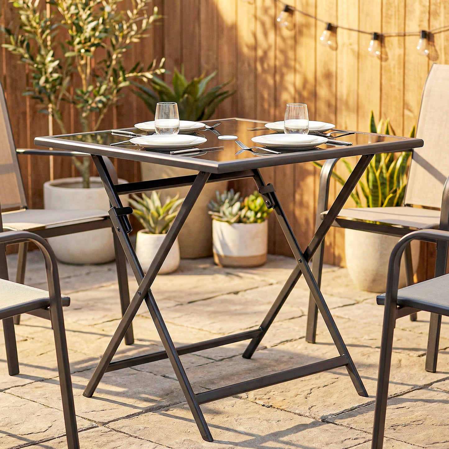 Folding Square Garden Dining Table with Parasol Hole
