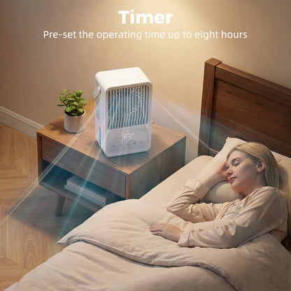 4-in-1 Mini Air Cooler with 7 Colour RGB Light, Cooling Fan, White