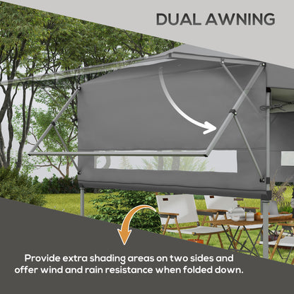 5 x 3(m) Pop Up Gazebo with Extend Dual Awnings, 1 Person Easy up Marquee Party Tent with 1-Button Push, Double Roof, Sandbags,