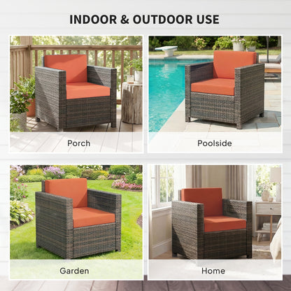 Rattan Garden Armchair, Cushioned Single Rattan Chair, Brown/Orange