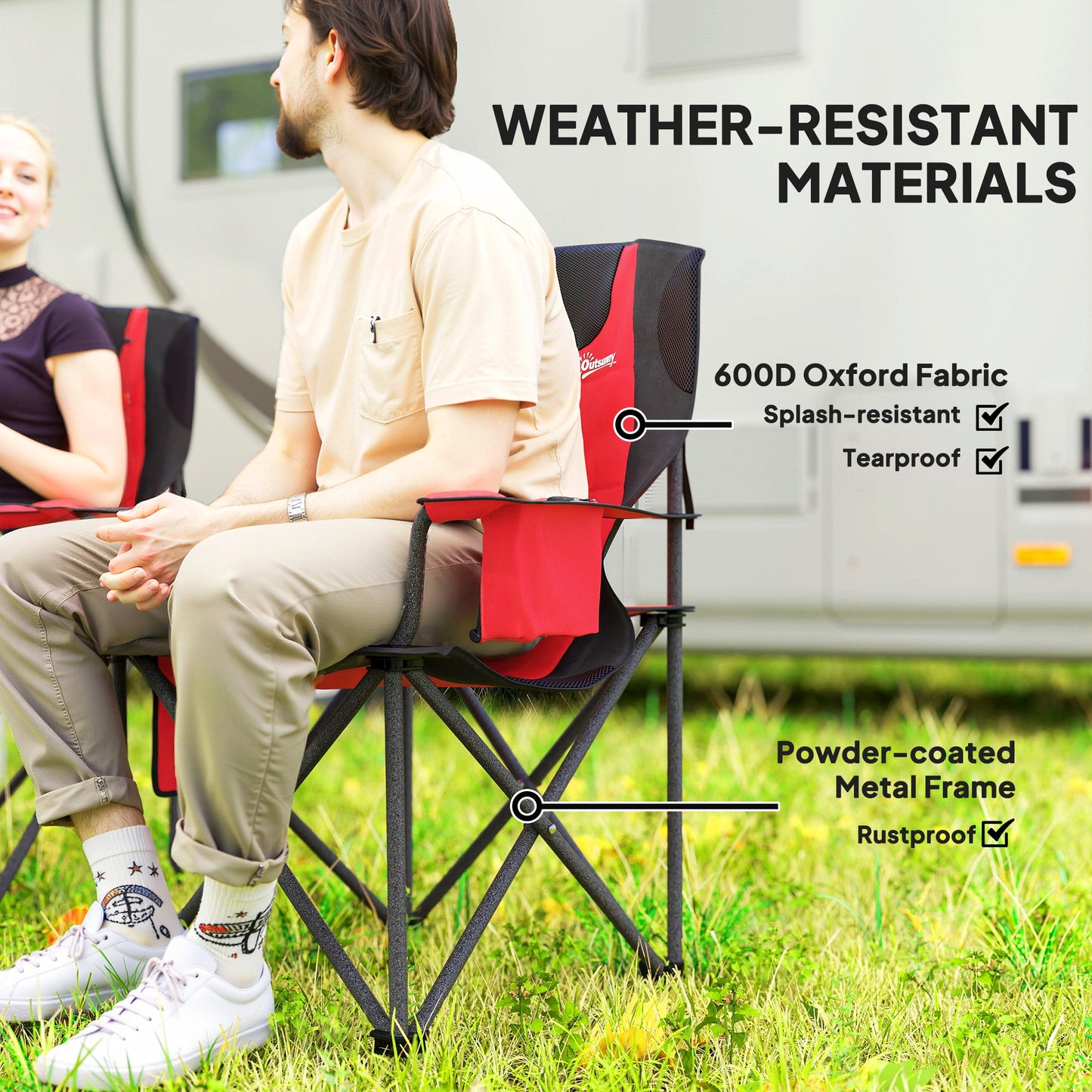 Set of 2 Padded Folding Picnic Chairs with Cooler Bag, Red