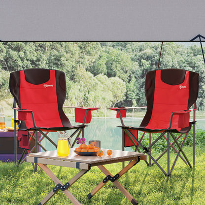 Set of 2 Padded Folding Picnic Chairs with Cooler Bag, Red