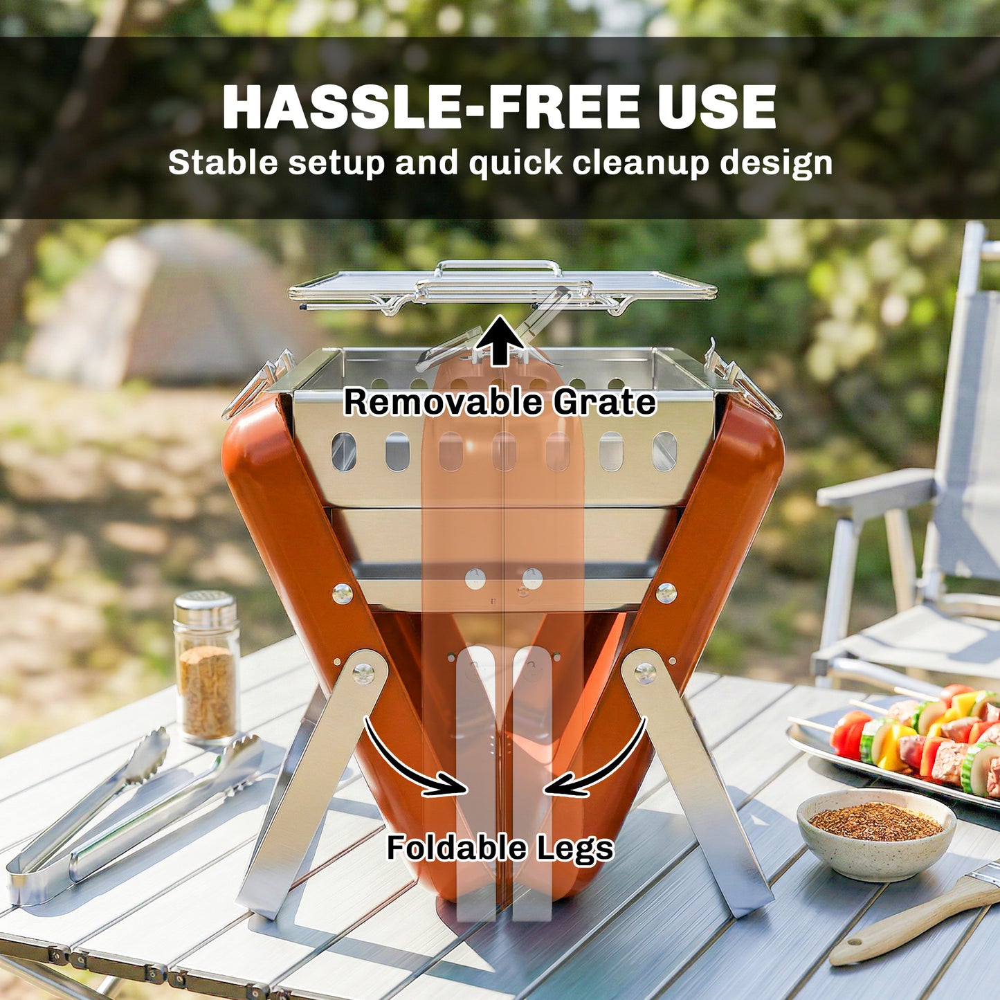 Charcoal BBQ Grill Portable with Tilting Grate Orange