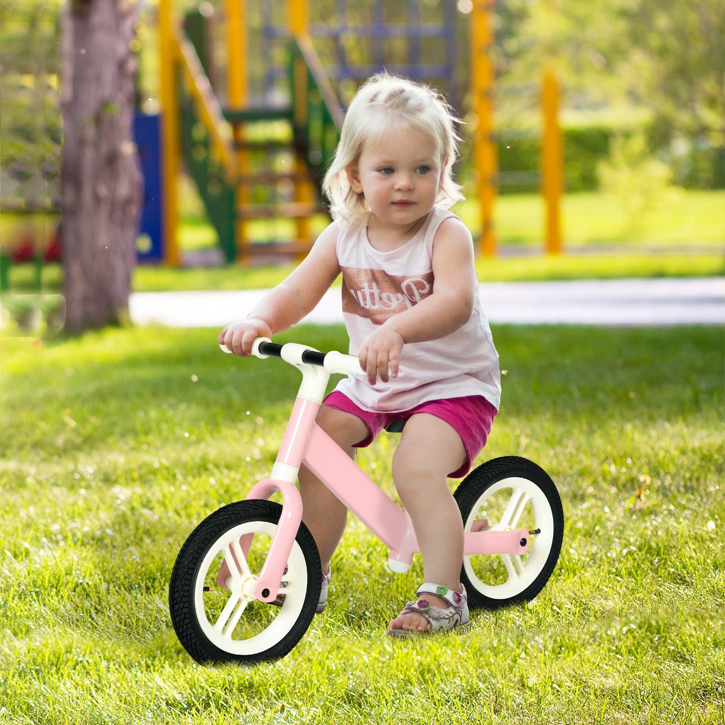 AIYAPLAY 12" Kids Balance Bike, No Pedal Training Bike for Children with Adjustable Seat, 360¬∞ Rotation Handlebars - Pink