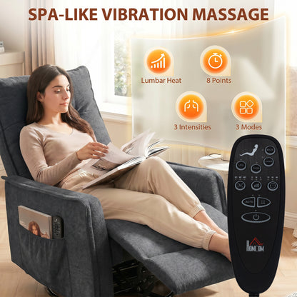 Recliner Armchair, Chenille Recliner Chair with Massage and Heat, 360° Swivel Rocking Manual Reclining Chair with Side Pockets for Living Room, Dark Grey