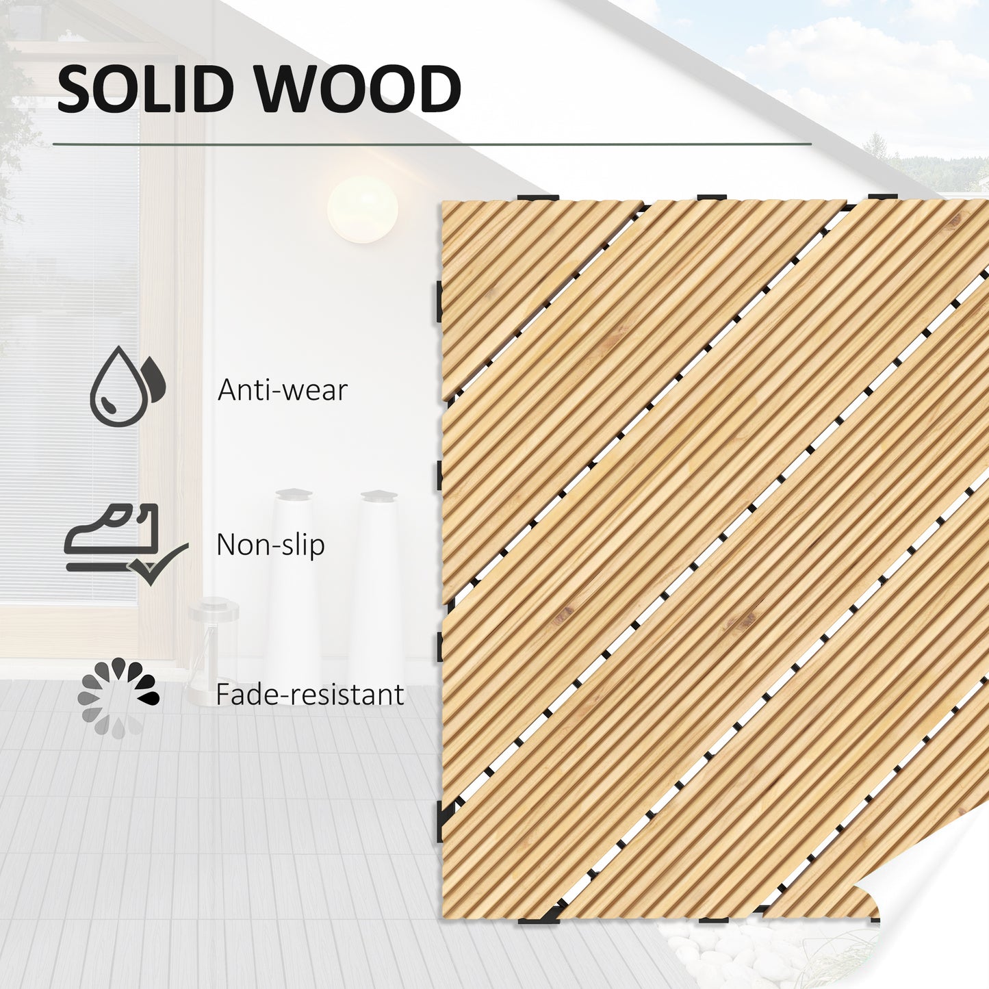 9 Pcs Interlocking Flooring Tiles for Patio, Balcony, Hot Tub, Yellow