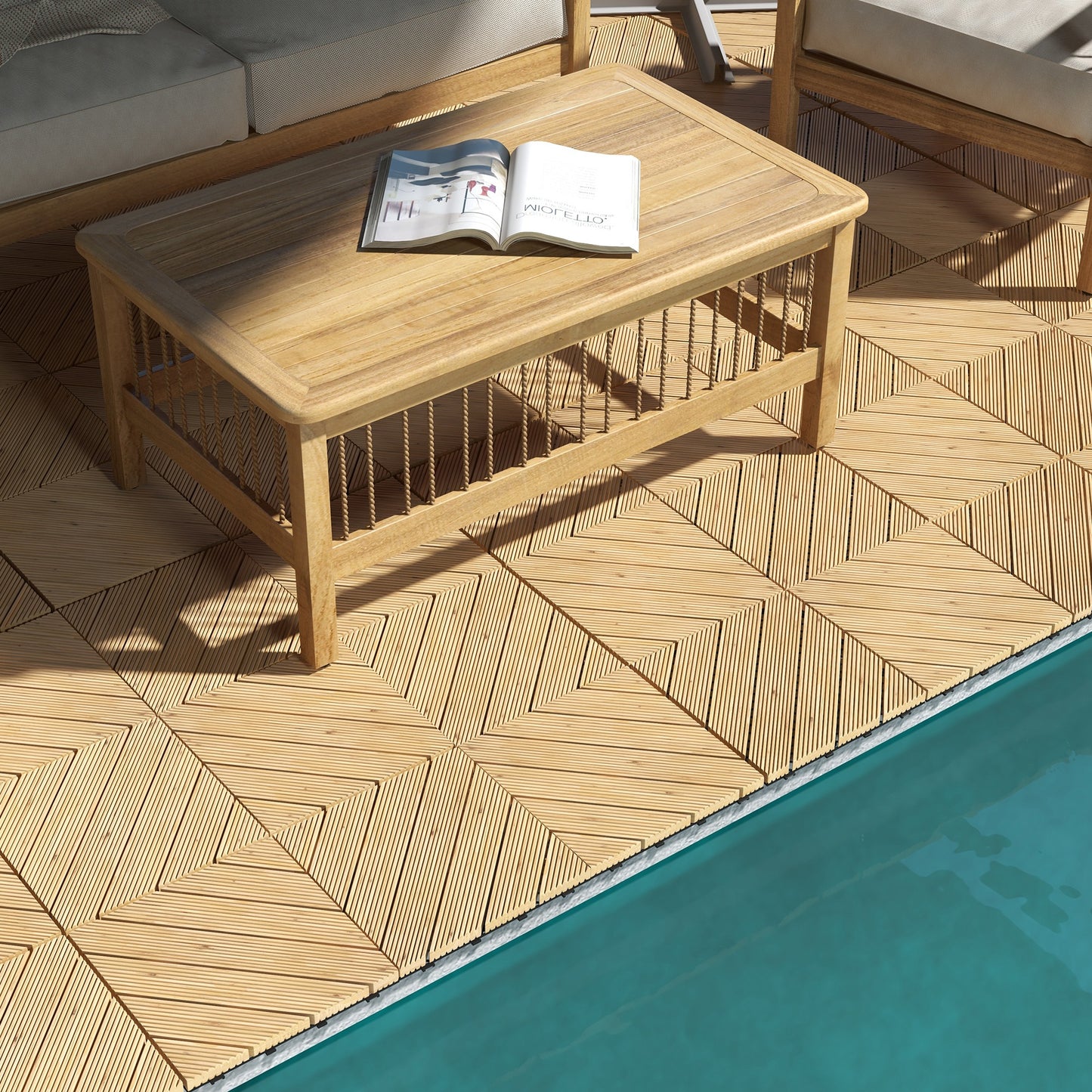 9 Pcs Interlocking Flooring Tiles for Patio, Balcony, Hot Tub, Yellow