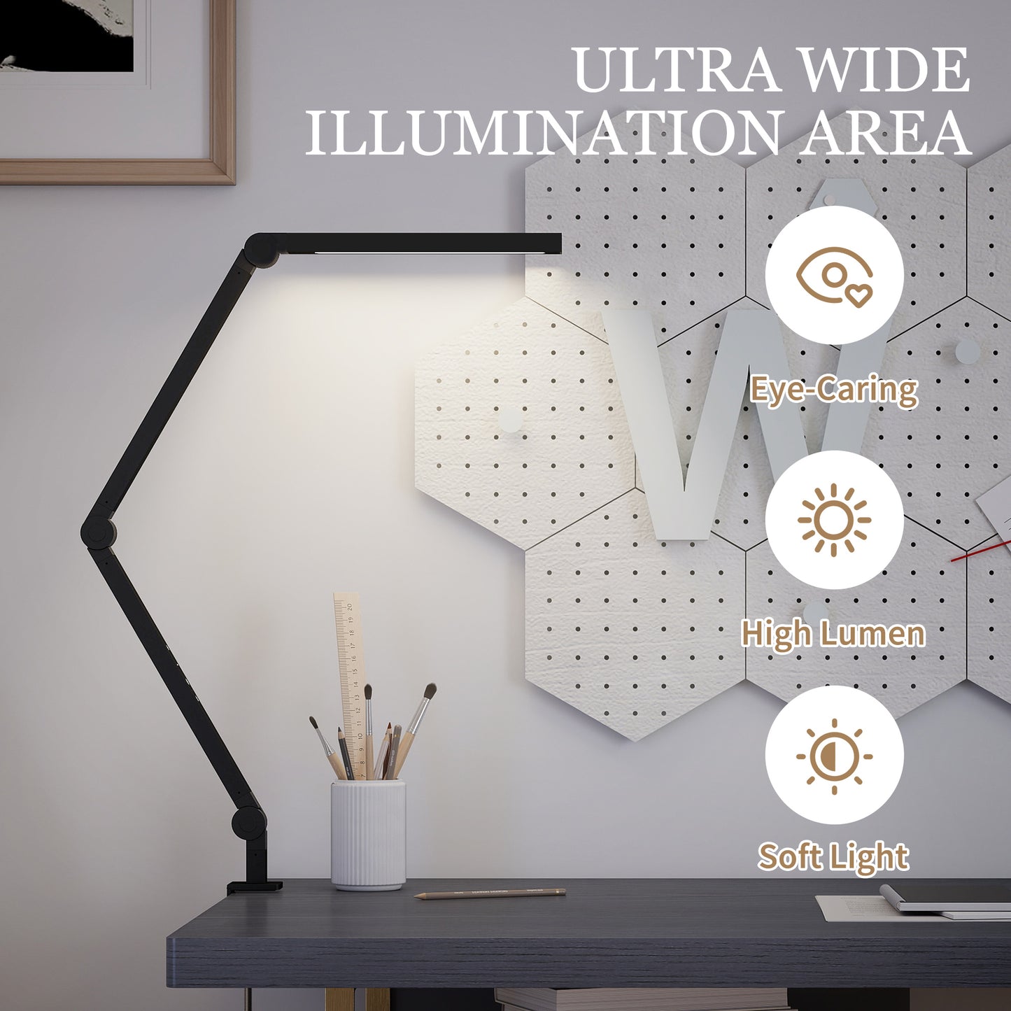 Desk Lamp with Adjustable Swing Arm, Dimmable LED Desk Light, Black