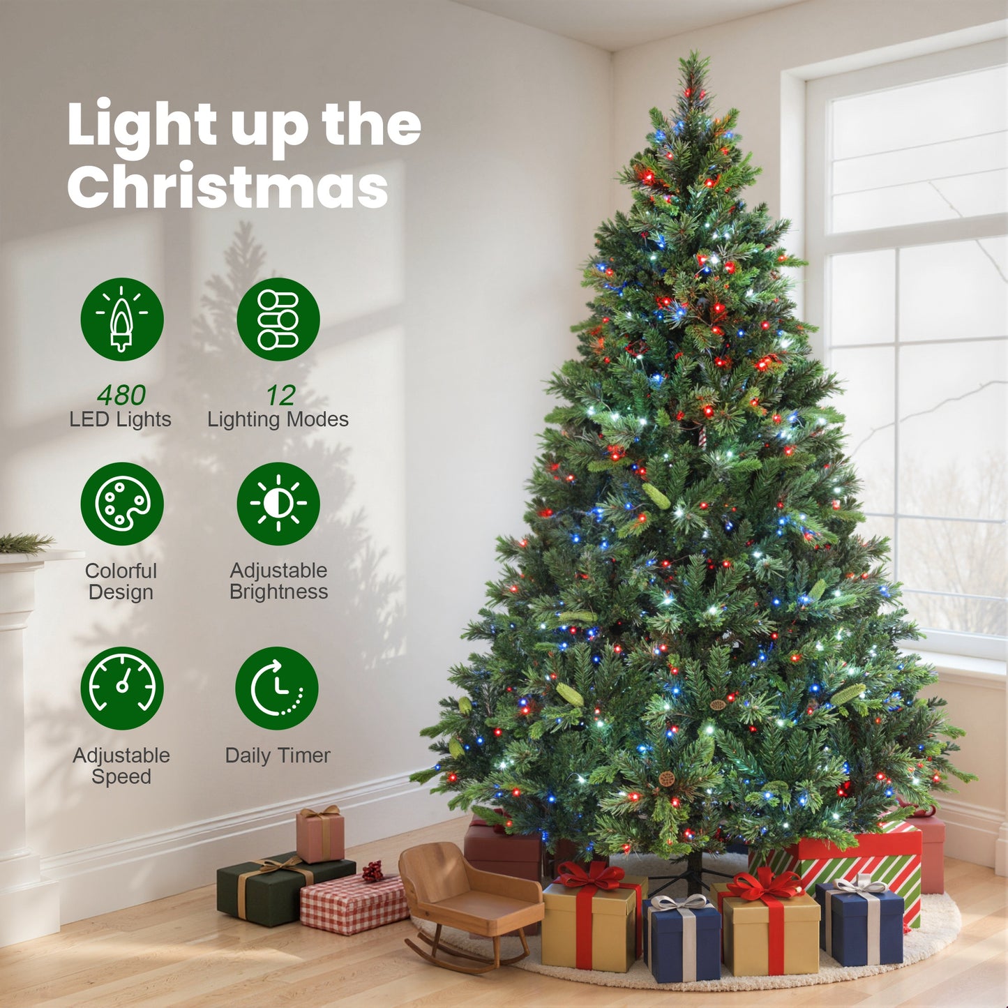 7.5ft Christmas Tree with Colourful DIY LEDs, Remote, Carolina Pine