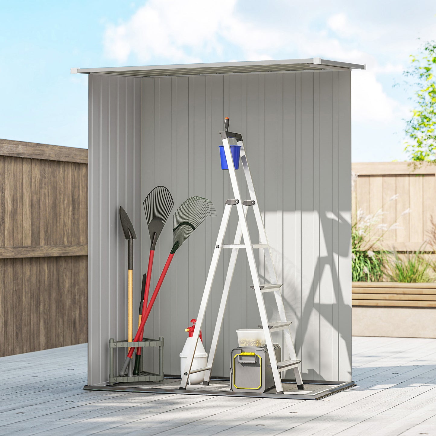 Outdoor Storage Shed Steel Garden Shed w/ Lockable Door Grey