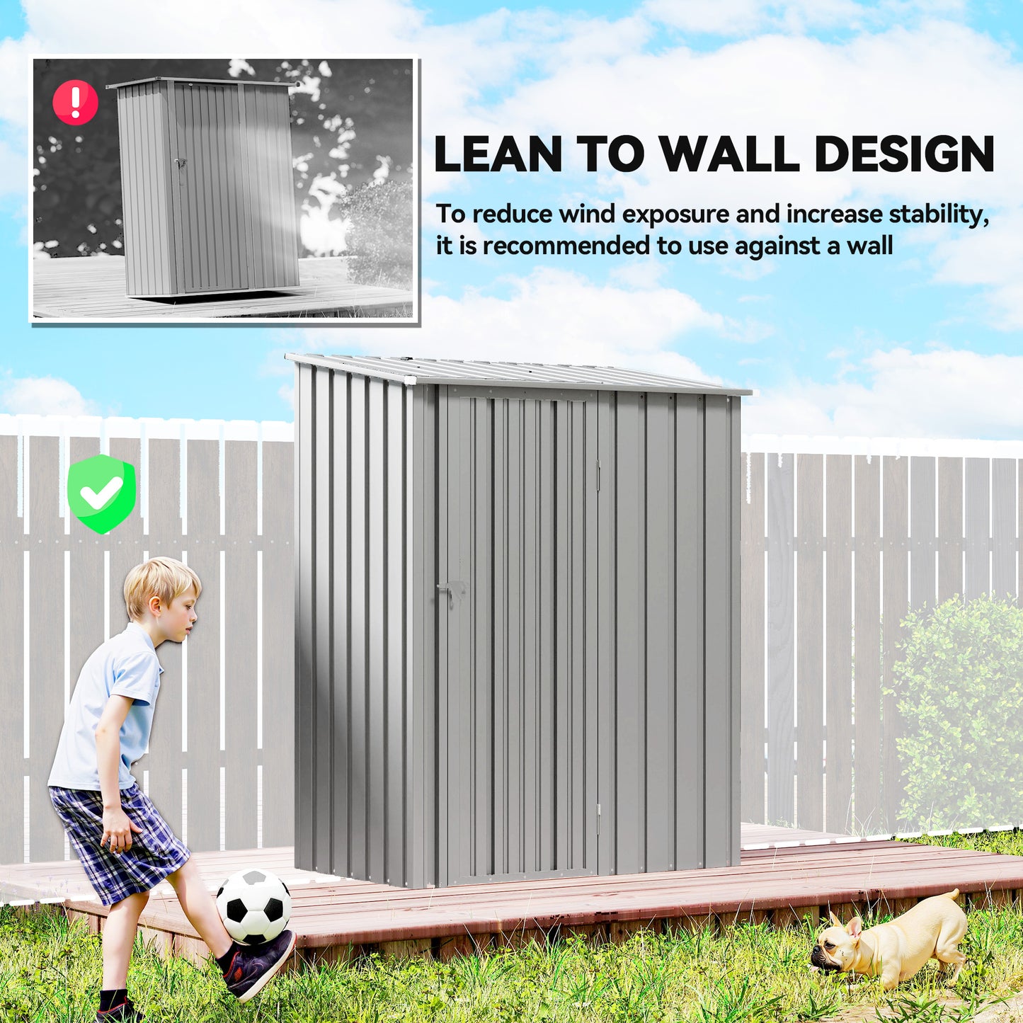 Outdoor Storage Shed Steel Garden Shed w/ Lockable Door Grey