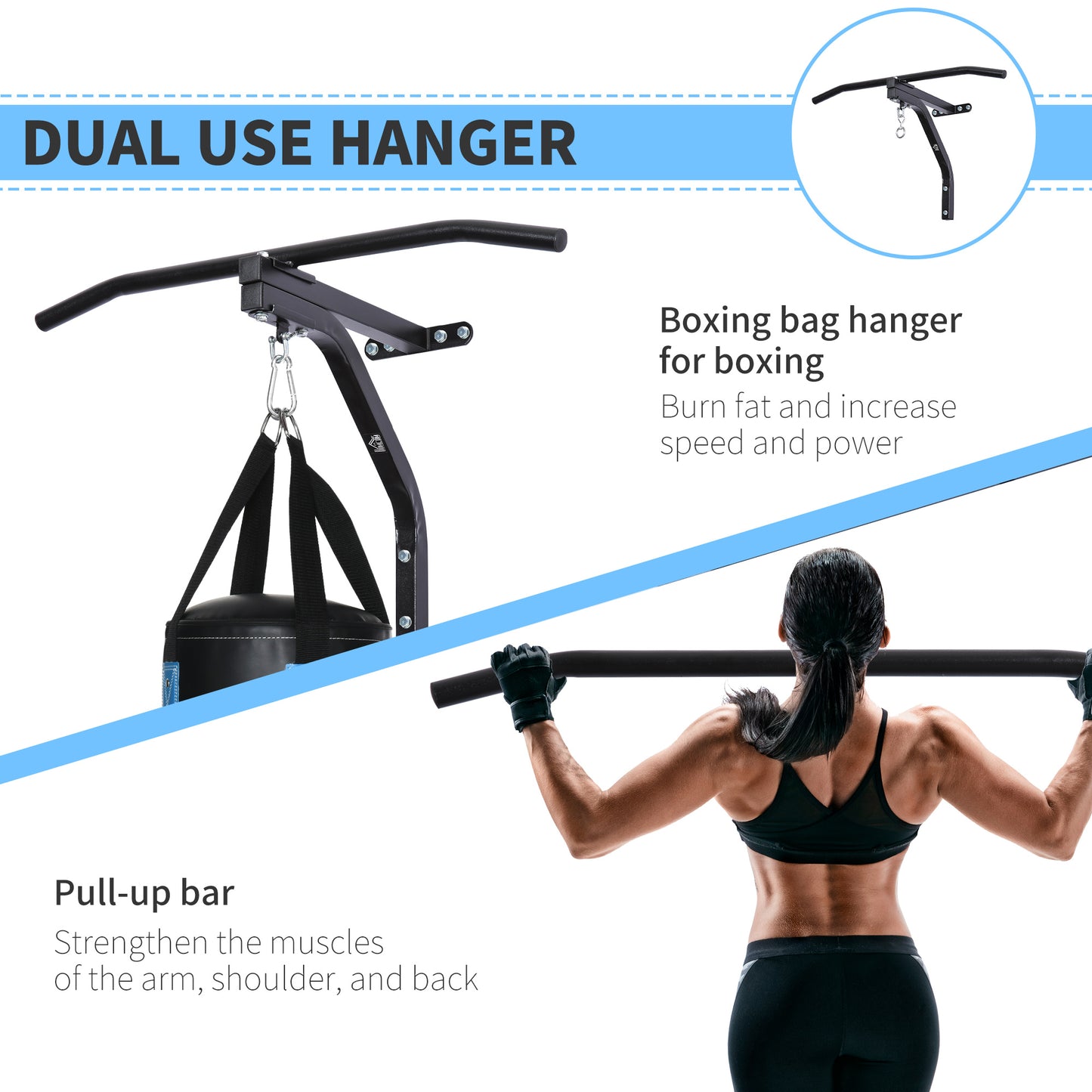 Heavy Punch Bag Hanger Wall Mount Chain Swivel Bracket Bar Steel, Black