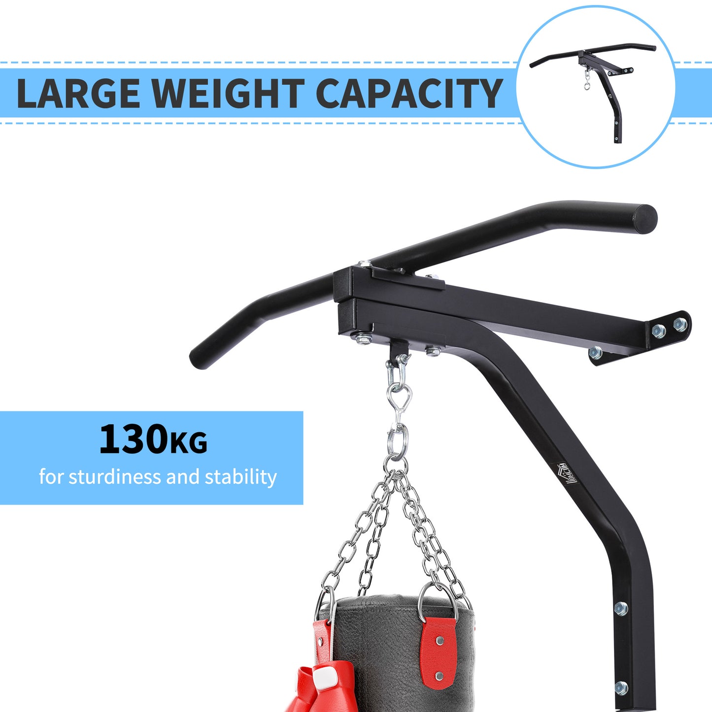 Heavy Punch Bag Hanger Wall Mount Chain Swivel Bracket Bar Steel, Black