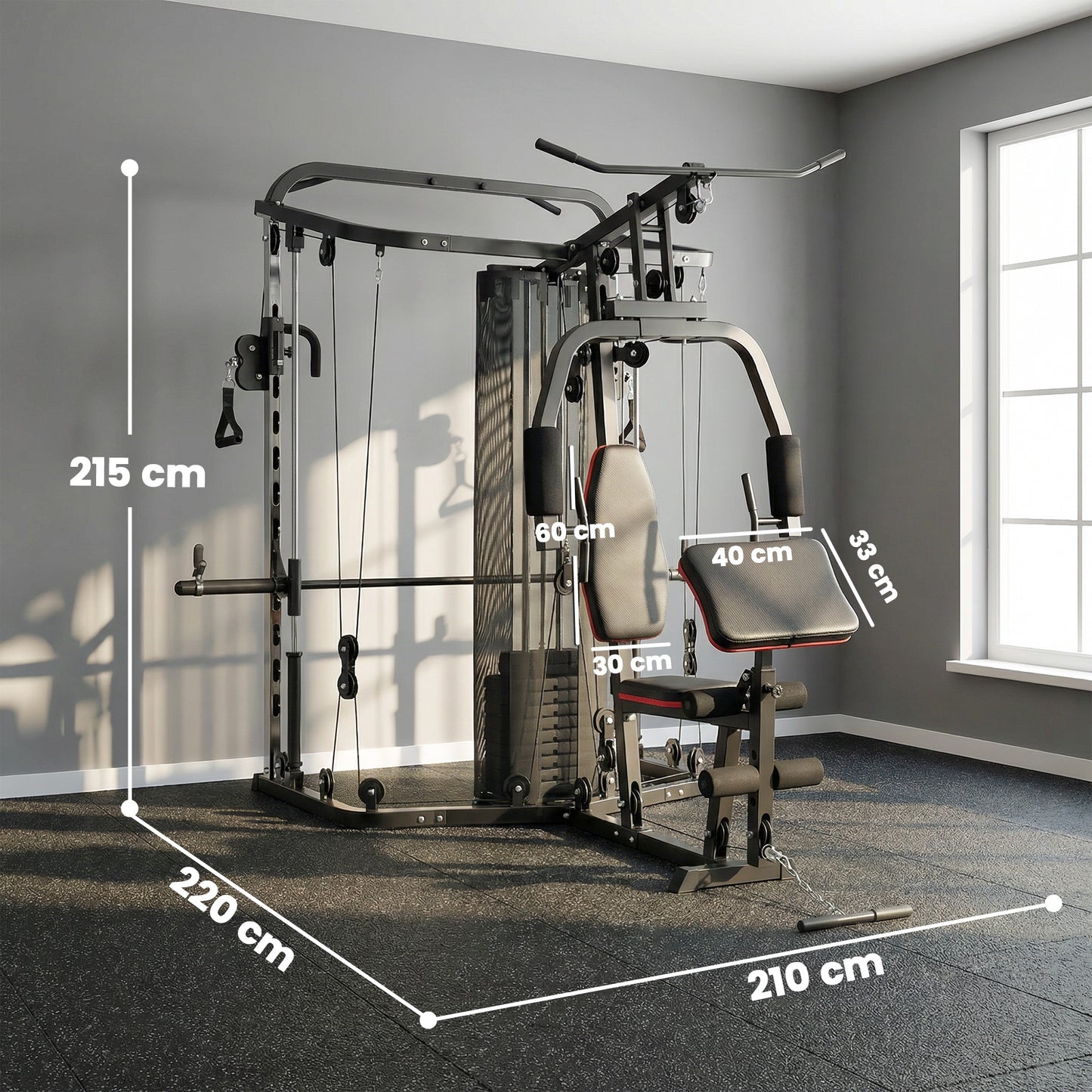 Home Gym Smith Machine with 65kg Weight Stack