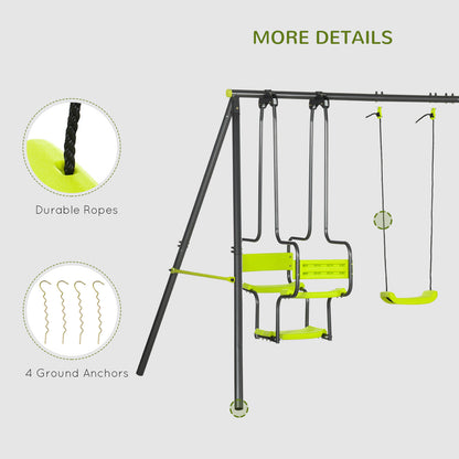 Metal Garden Swing Set with Double Swings Glider Swing Seats Green