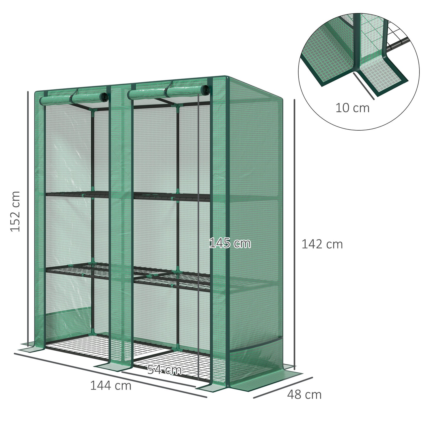 3 Tier Lean-to Mini Greenhouse with Green Hemmed Edging, Green
