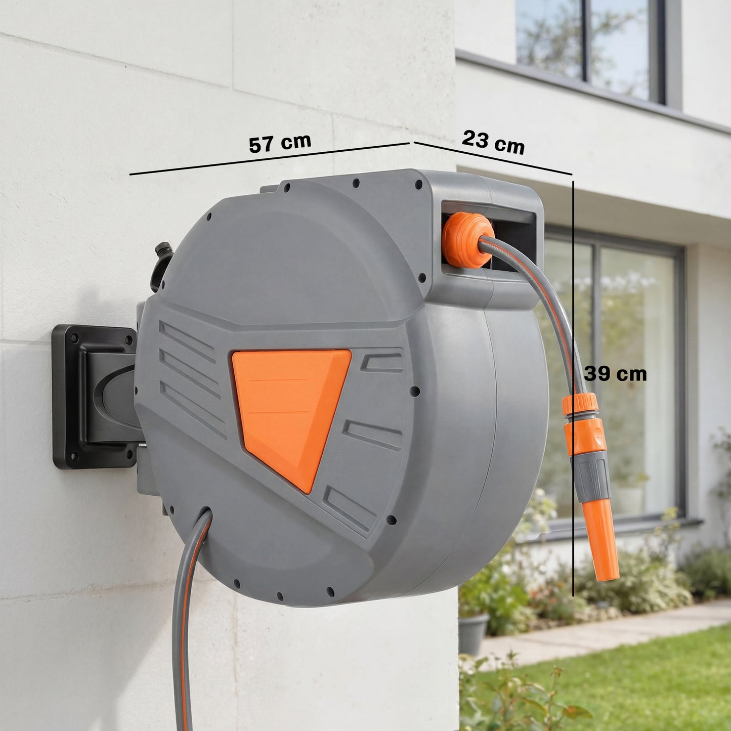 Retractable Hose Reel Wall Mounted, 30+2m Hose Pipe Reel, Orange