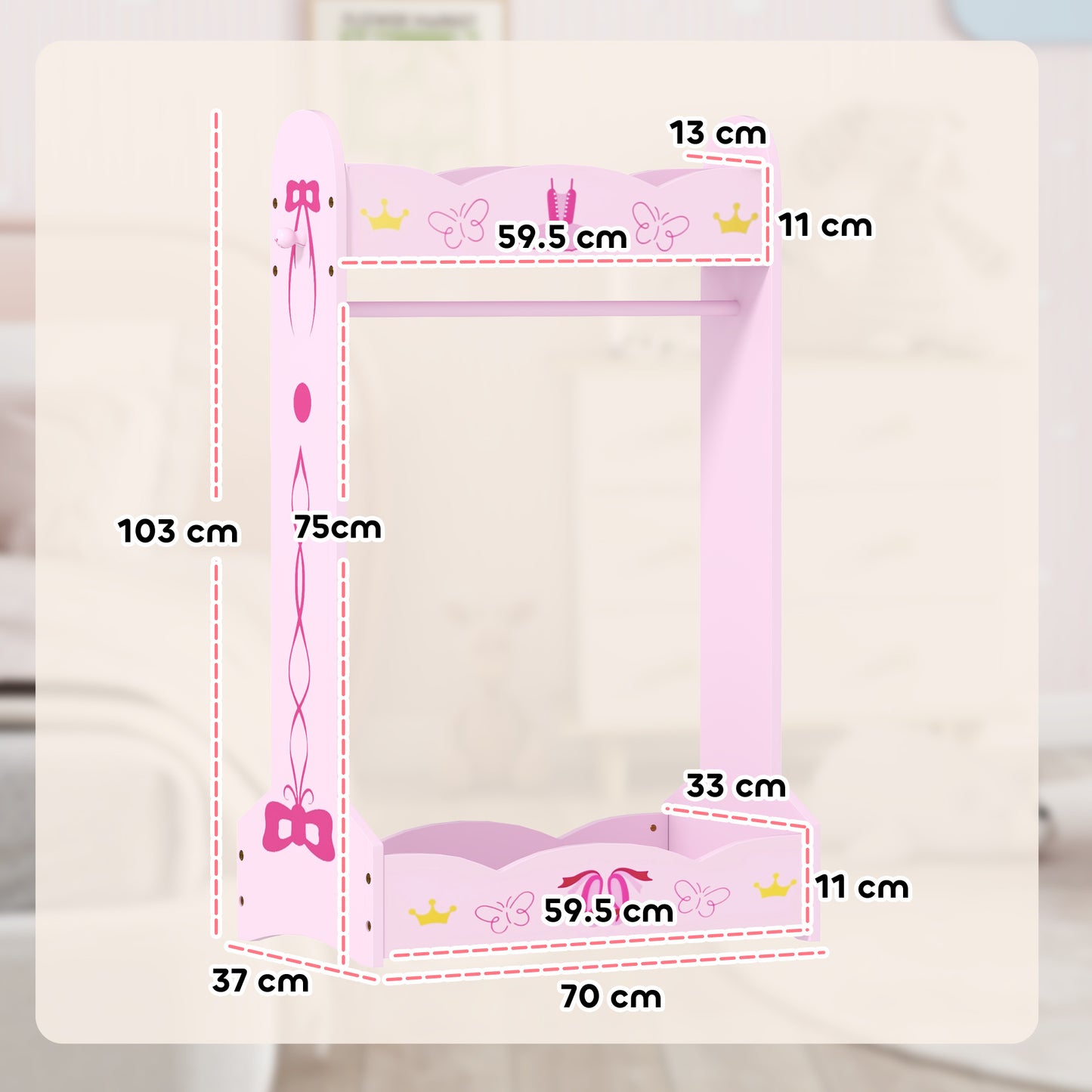 Kids Clothes Rail w/ Storage Shelves for Bedroom, Nursery, Pink