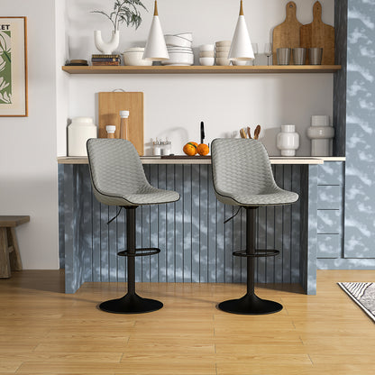 Set of 2 Bar Stools, Adjustable Swivel Breakfast Barstools, Grey