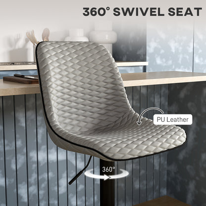 Set of 2 Bar Stools, Adjustable Swivel Breakfast Barstools, Grey