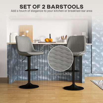 Set of 2 Bar Stools, Adjustable Swivel Breakfast Barstools, Grey