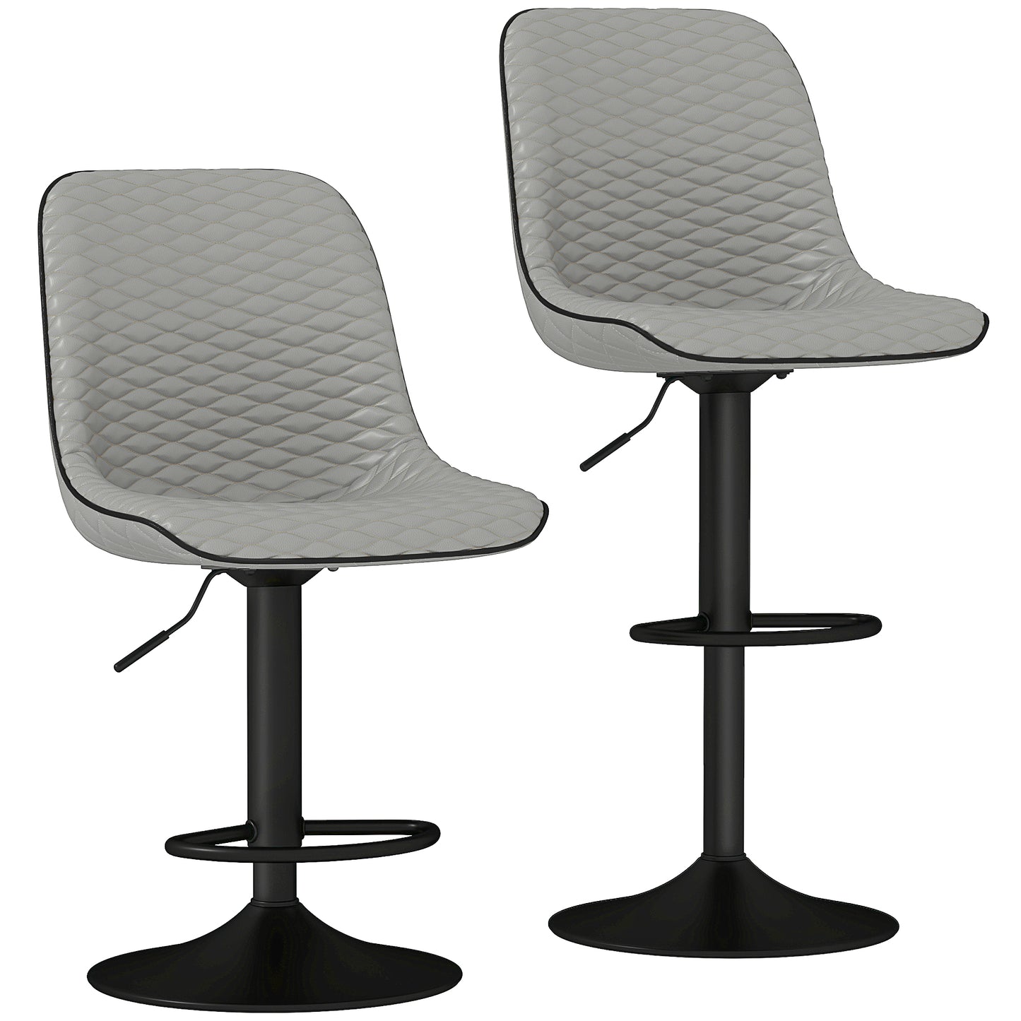 Set of 2 Bar Stools, Adjustable Swivel Breakfast Barstools, Grey