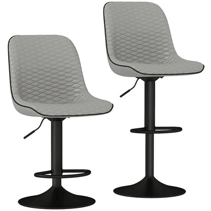 Set of 2 Bar Stools, Adjustable Swivel Breakfast Barstools, Grey