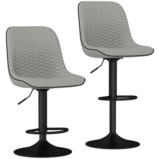 Set of 2 Bar Stools, Adjustable Swivel Breakfast Barstools, Grey