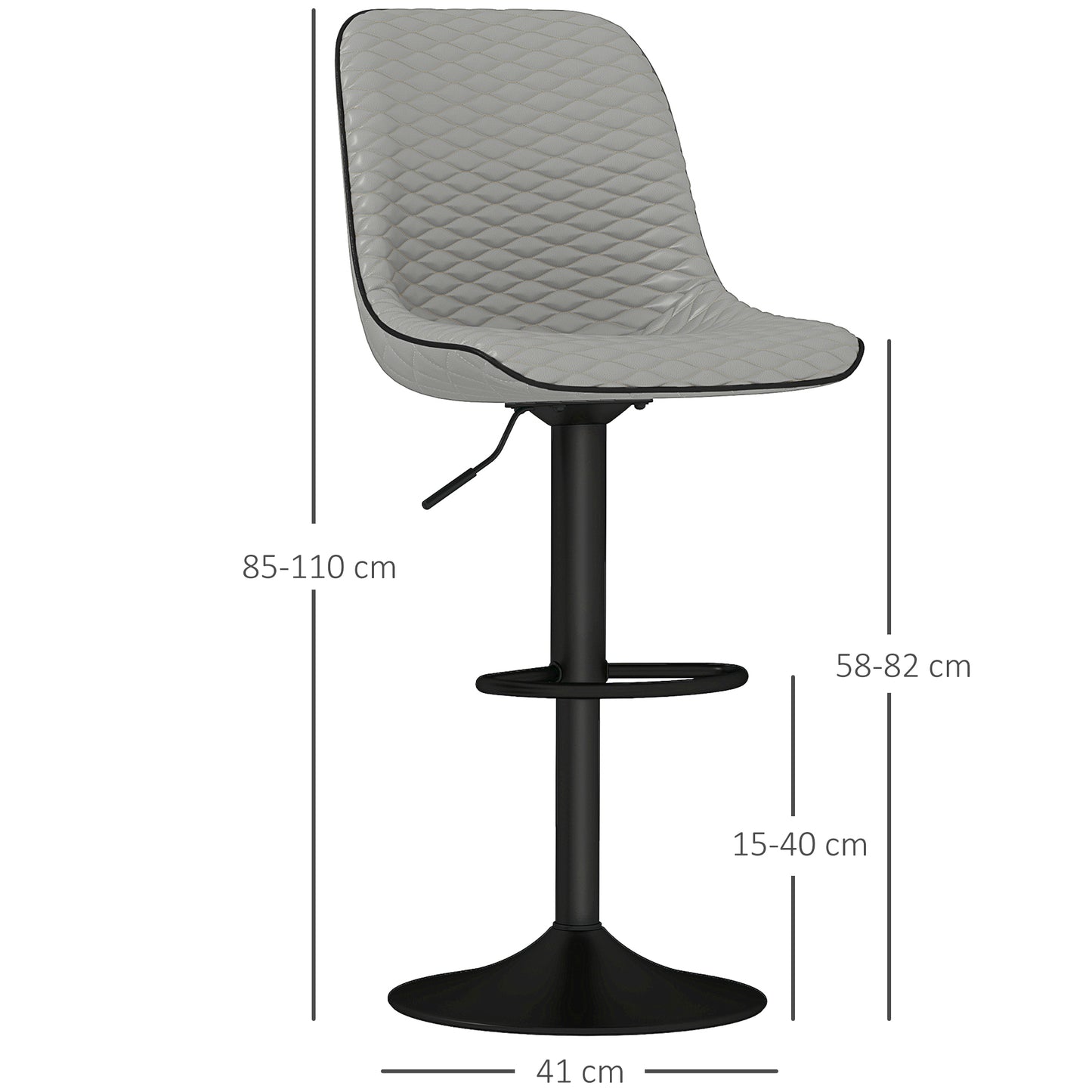 Set of 2 Bar Stools, Adjustable Swivel Breakfast Barstools, Grey