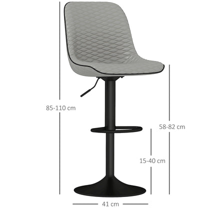 Set of 2 Bar Stools, Adjustable Swivel Breakfast Barstools, Grey