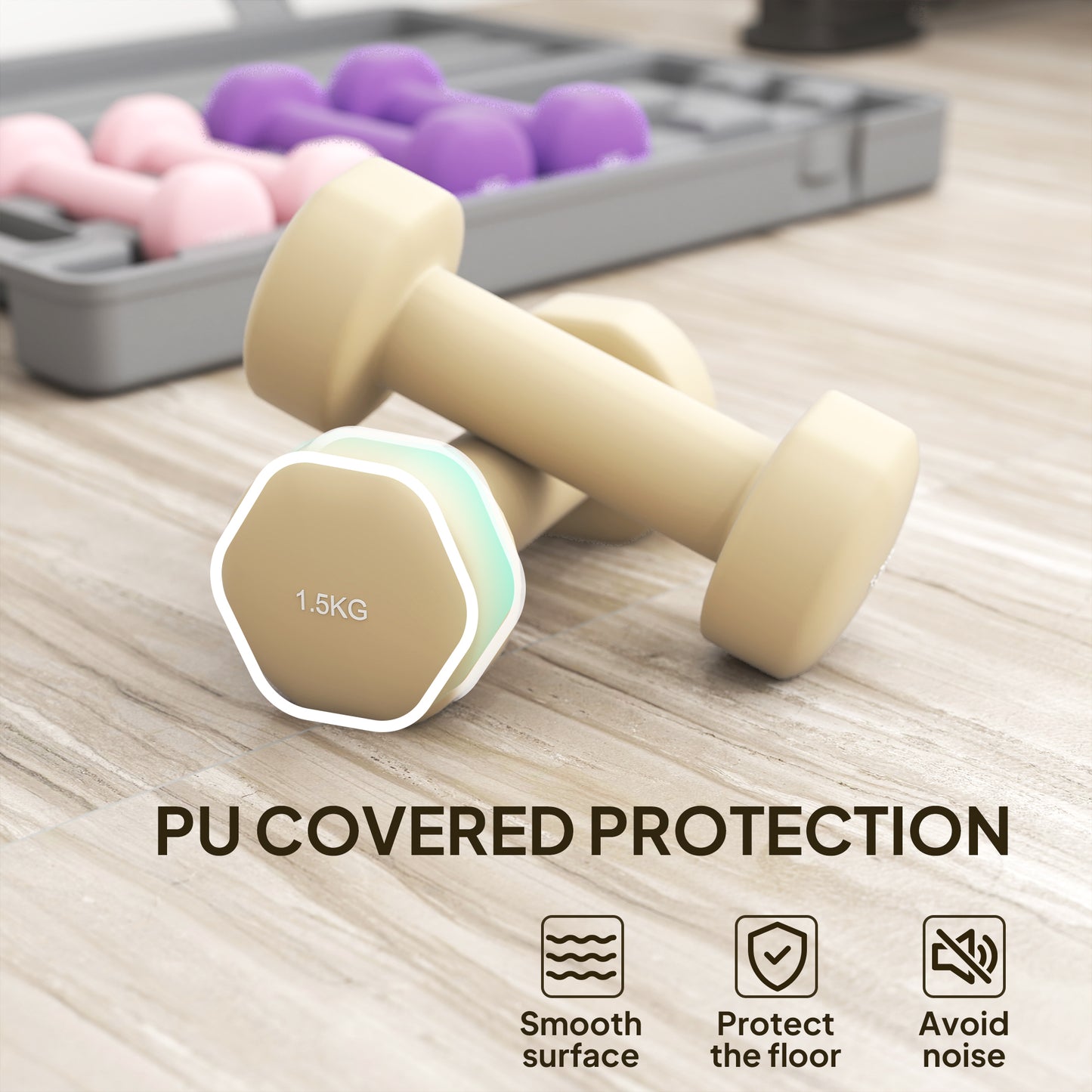 6kg Dumbbell Set, Weights Fitness Dumbbells, Pink, Purple, Brown